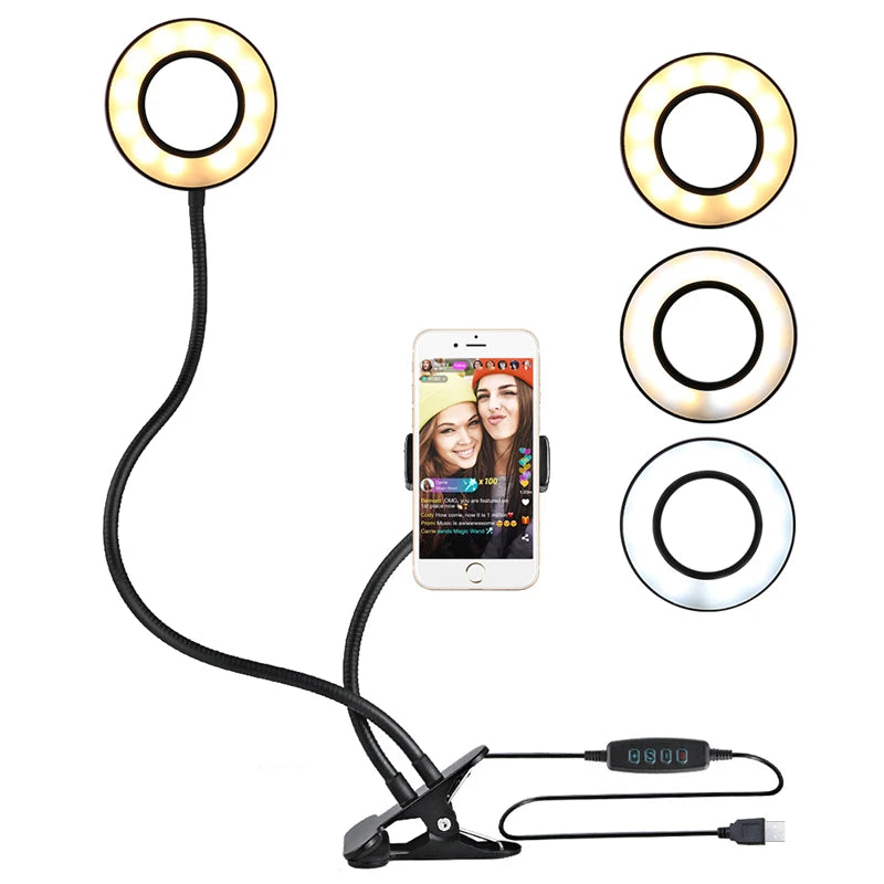 2024 Selfie Ring Light With Flexible Mobile Phone Holder Lazy Bracket Desk Lamp LED For Youtube Live Stream Office Kitchen Stand San Remo Shops