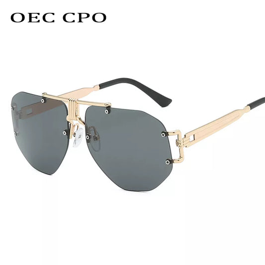 OEC CPO Luxury Rimless Sunglasses Women Men Transparent Shades Sun Glasses Female Metal Frame Black Color Grandient Oculos O53 San Remo