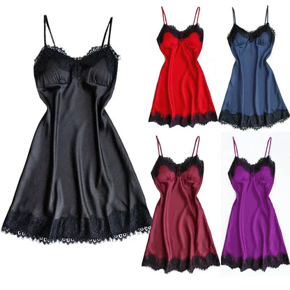 Womens Lace Pajamas   Silk Lotus Leaf Pendulum Sleepwear  V-Neck Cami Nightdress Home Nightwear Exotic Lingerie Costumes
