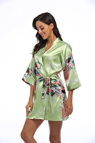Fashion Satin Robe Female Bathrobe Sexy peignoir femme Silk Kimono Bride Dressing gown sleepwear Night Grow For Women