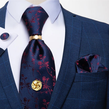 Striped  Necktie Handkerchief Cuffinks Ring Set