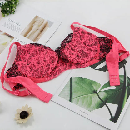 Sexy Lace Lingerie Print Bow Decorative Push Up Bras Sets DE Cup High Quality Cotton Back Closure Strappy Underwear San Remo