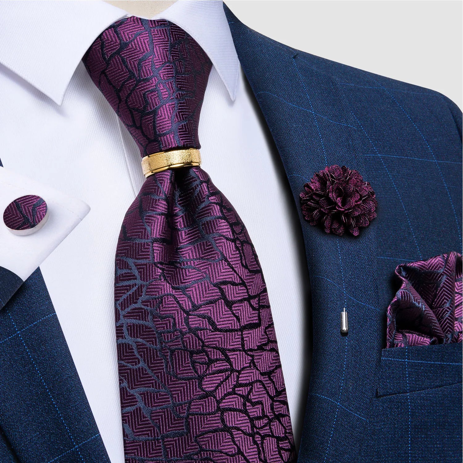 New Designer Men's Ties Luxury 8cm Wedding Ties For Silk Jacquard Woven Men Necktie Ring Brooch Cufflinks Hanky Set DiBanGu San Remo Shops