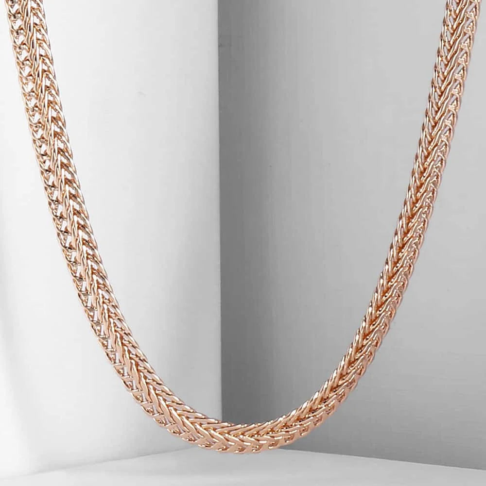 5mm 585 Rose Gold Color Braided Foxtail Link Necklace for Womens Girls Chain Fashion Jewelry 20inch 24inch CN01 Desers