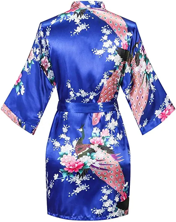 Satin Silk Wedding Bridemaid Robe Print Bathrobe Short Long Night Gown Robe