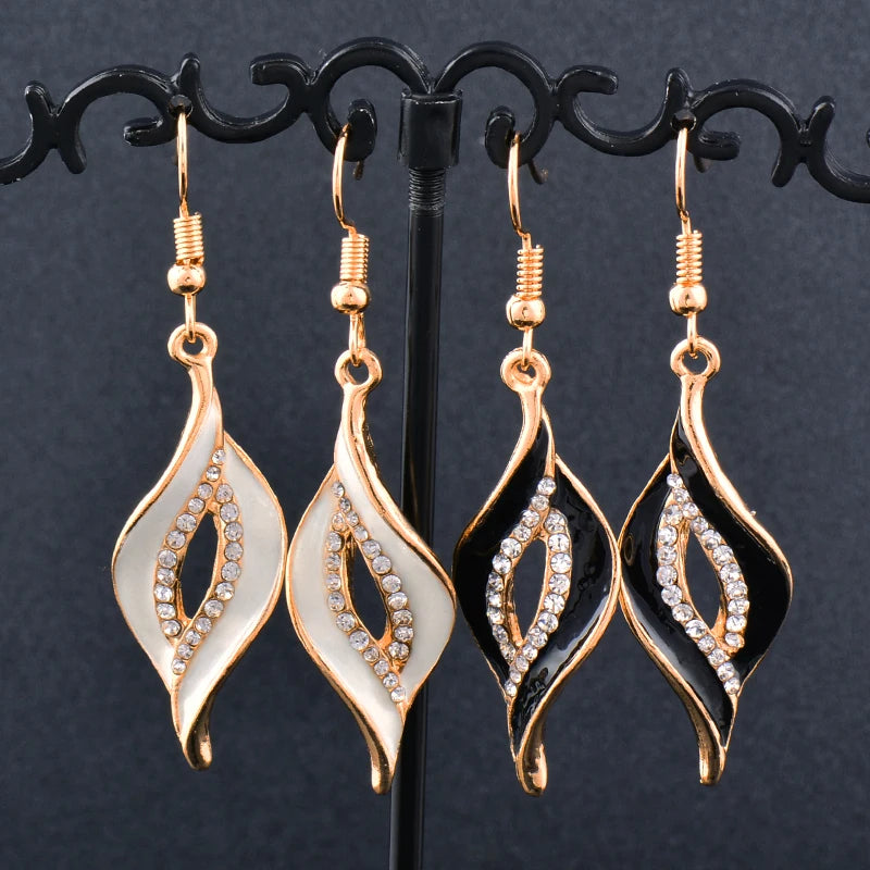 SINLEERY Charm White Black Enamel Earrings For Women Gold Color Leaf Drop Earrings Female Fashion Jewelry ES524 Desers