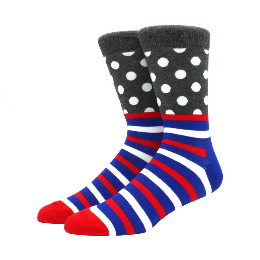 Men Socks  Colorful Cotton Geometric Lattice stripe Classic Happy Business Casual Socks Men