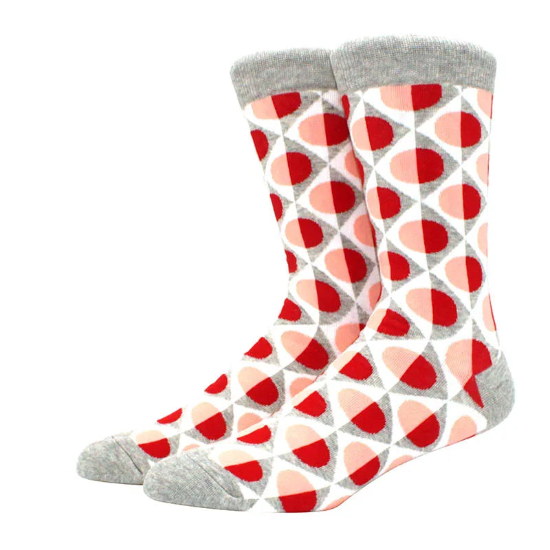 Men Socks  Colorful Cotton Geometric Lattice stripe Classic Happy Business Casual Socks Men