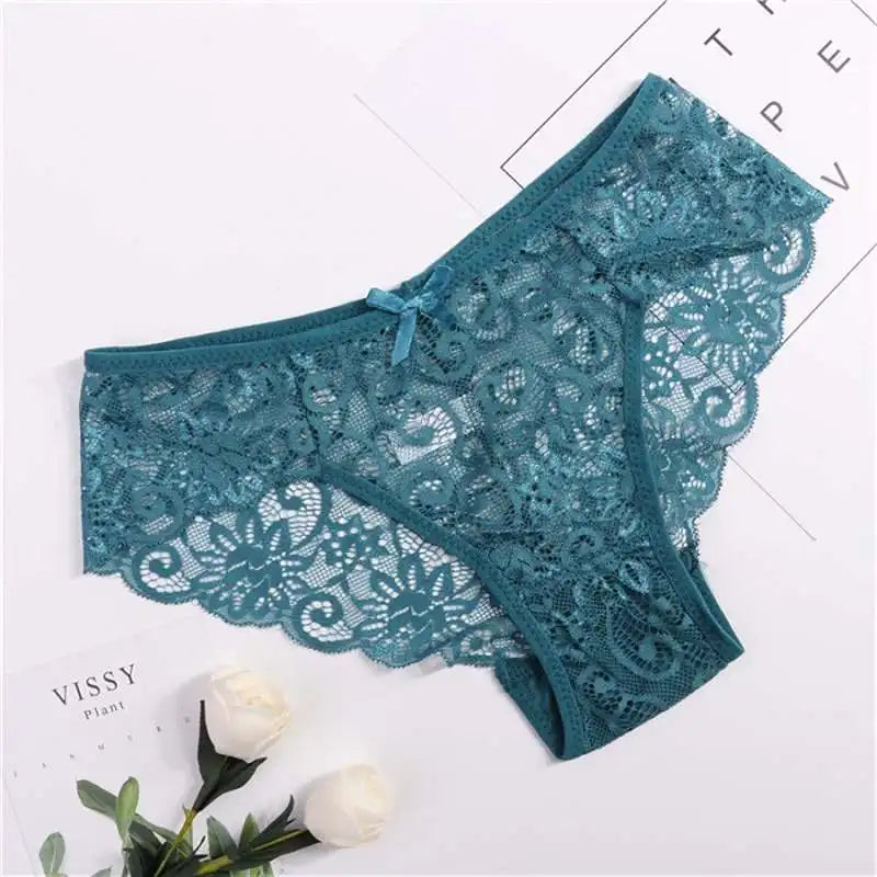 Women's Sexy Lace Panties With Big Size S-XL 5 Colors High-Crotch Transparent Floral Bow Soft Briefs Underwear Lingerie San Remo