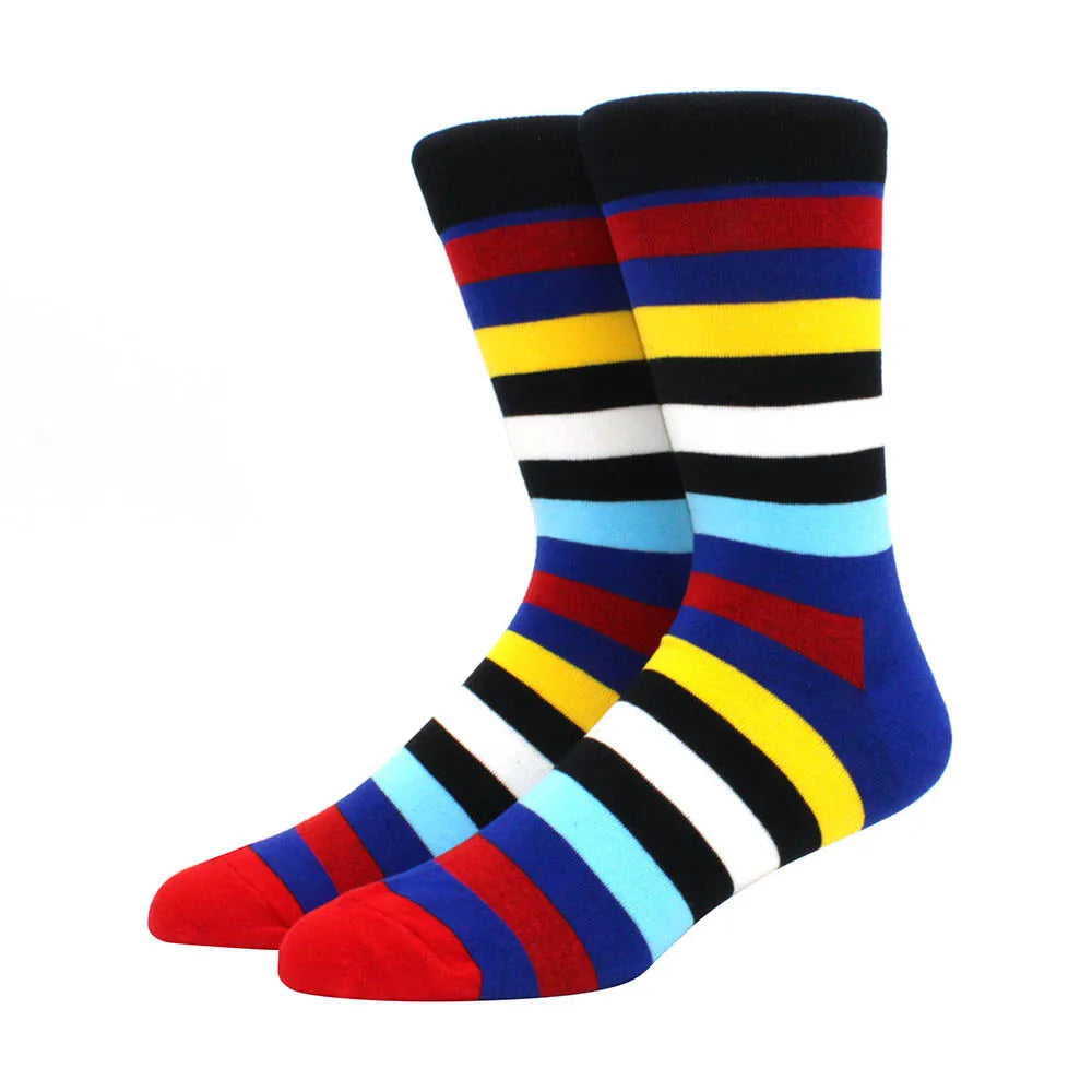 Men Socks  Colorful Cotton Geometric Lattice stripe Classic Happy Business Casual Socks Men