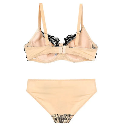 Sexy Lace Lingerie Print Bow Decorative Push Up Bras Sets DE Cup High Quality Cotton Back Closure Strappy Underwear San Remo