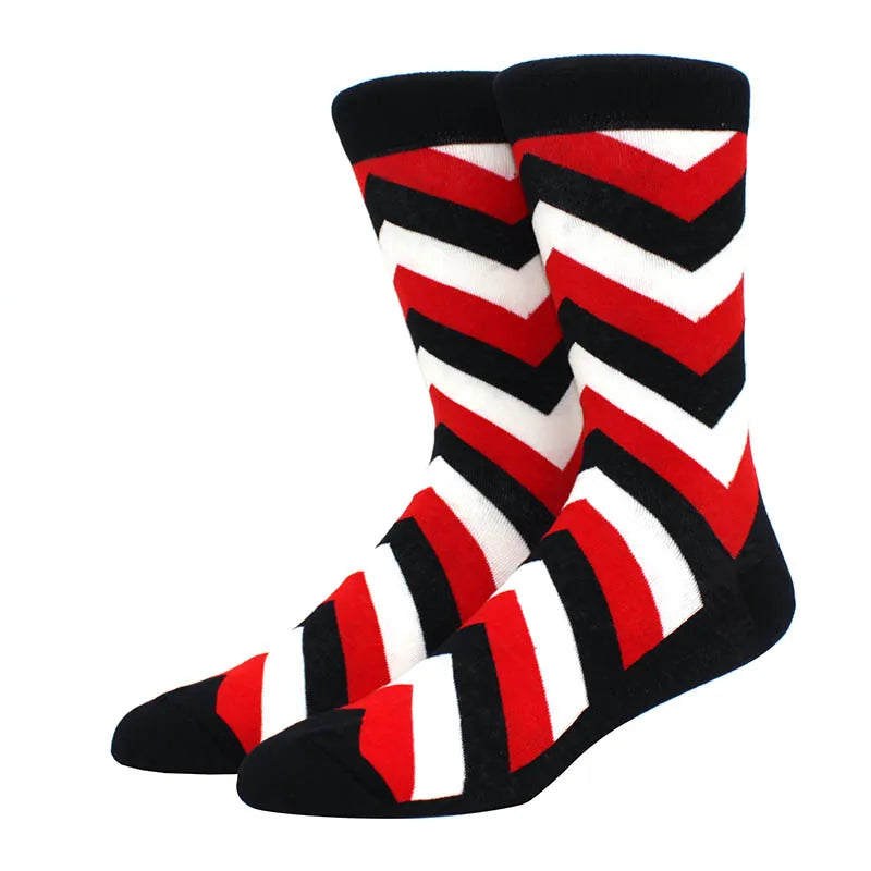 Men Socks  Colorful Cotton Geometric Lattice stripe Classic Happy Business Casual Socks Men