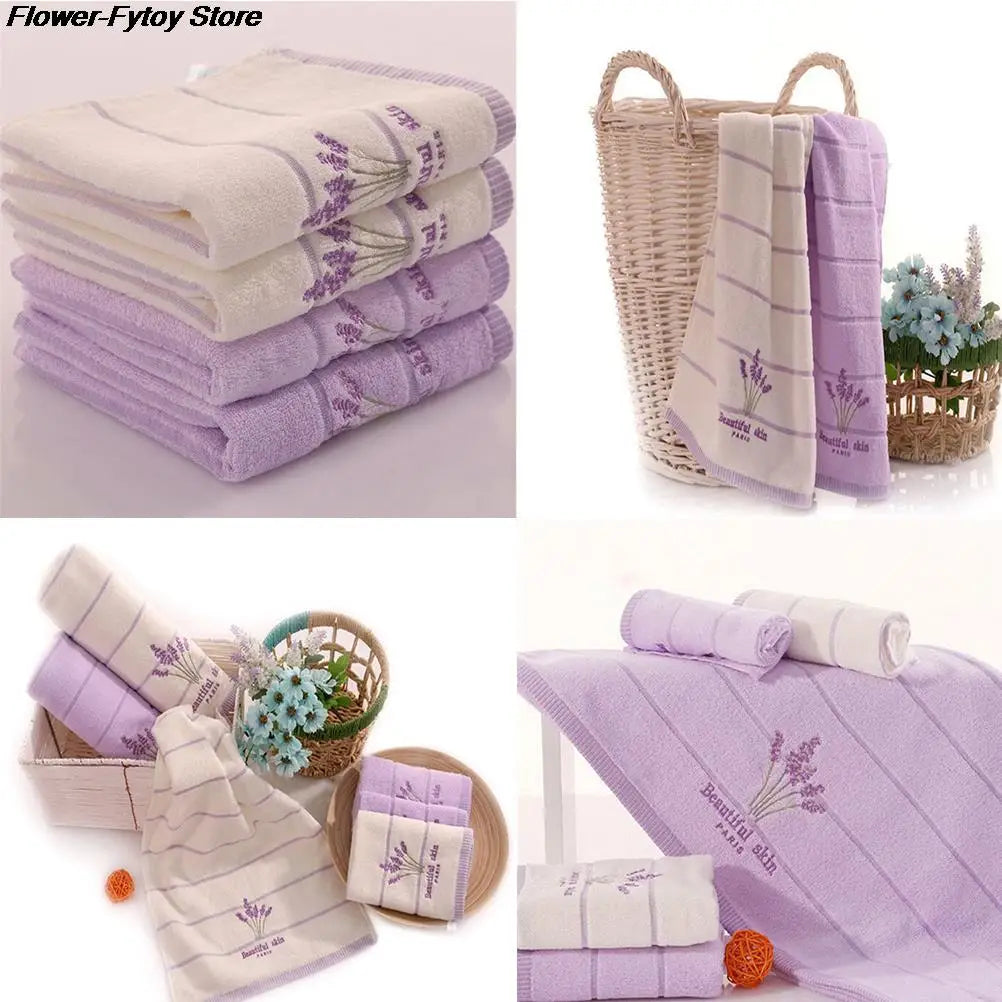 33*74cm Embroidery Towels Beautiful Skin Lavender Flowers Cotton Fabric Fragrant Smell Washcloths Towels San Remo Shops