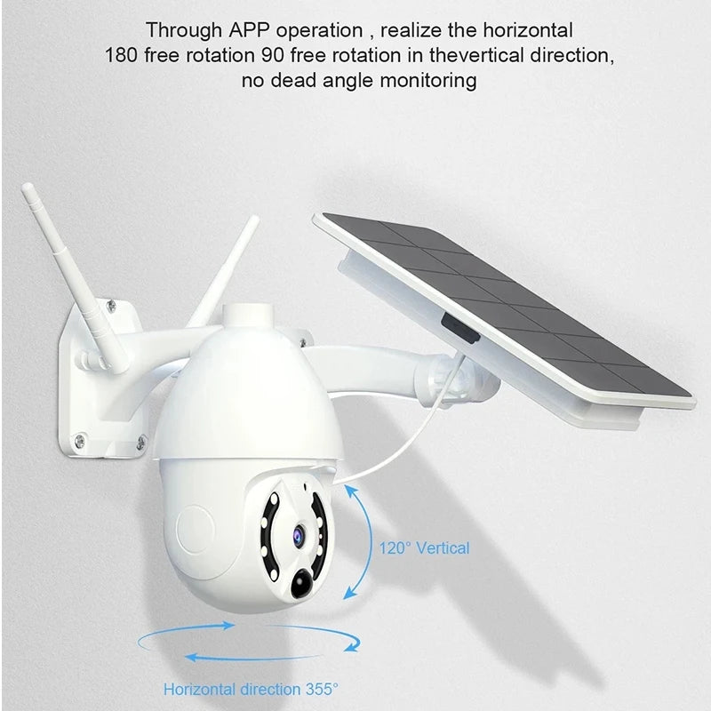 HONTUSEC 4G Sim Card Solar PTZ IP Camera 4MP Motion Detection PIR Solar Wifi Camera Outdoor Two Way Audio Color Night Vision San Remo