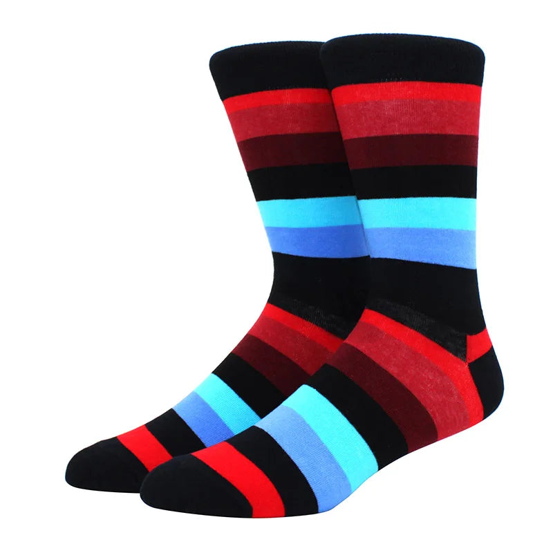 Men Socks  Colorful Cotton Geometric Lattice stripe Classic Happy Business Casual Socks Men