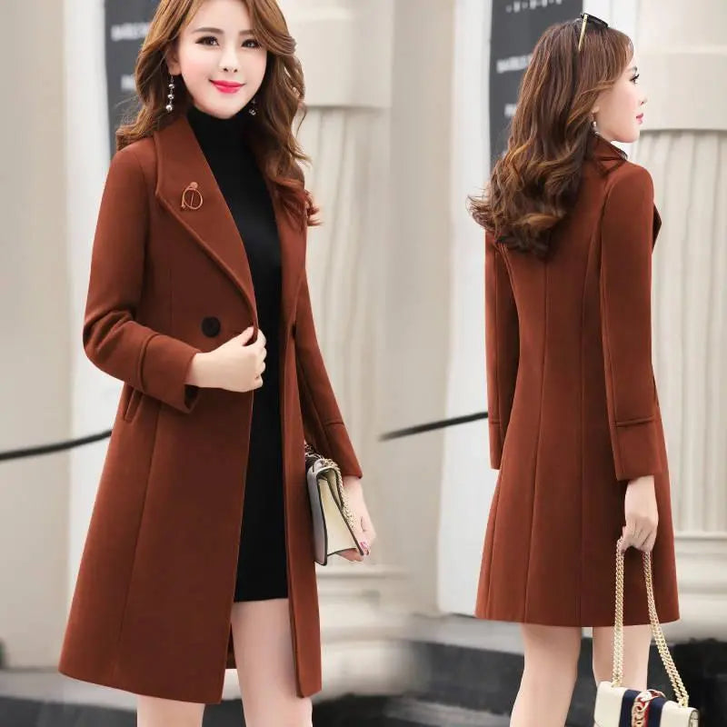 Women's Spring and Autumn Woolen Coat Female Long Large Size Thick Women Woolen Jacket Slim Lady Clothing Women's Coats San Remo