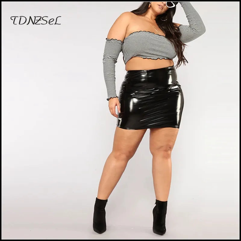 Sexy Faux Latex Leather Skirt Woman Zipper Bodycon Slim Mini Pencil Skirt High Waist Plus Size 3XL 4XL PU Shiny PVC Skirt Custom San Remo