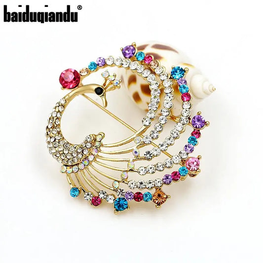 Baiduqiandu Color Crystal Rhinestones Peacock Brooch Pins for Women San Remo Shops