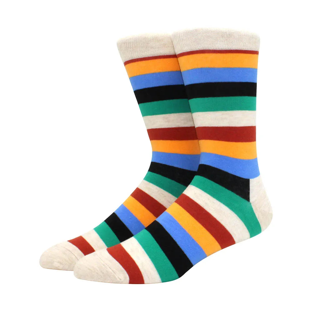 Men Socks  Colorful Cotton Geometric Lattice stripe Classic Happy Business Casual Socks Men