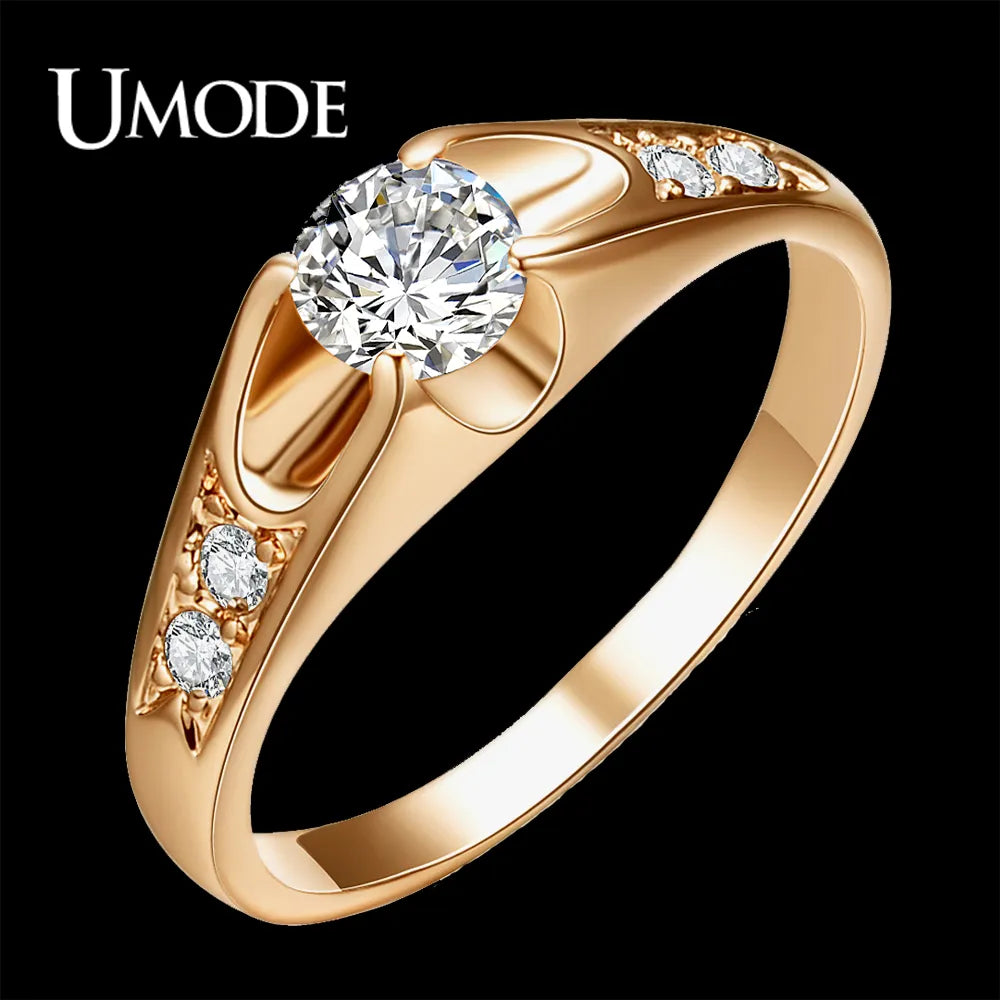 UMODE  Rose Gold Color Mounting anel feminino aneis bijoux 0.5 ct Zirconia  Engagement Jewelry Rings JR0064A Desers