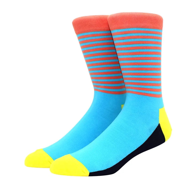 Men Socks  Colorful Cotton Geometric Lattice stripe Classic Happy Business Casual Socks Men