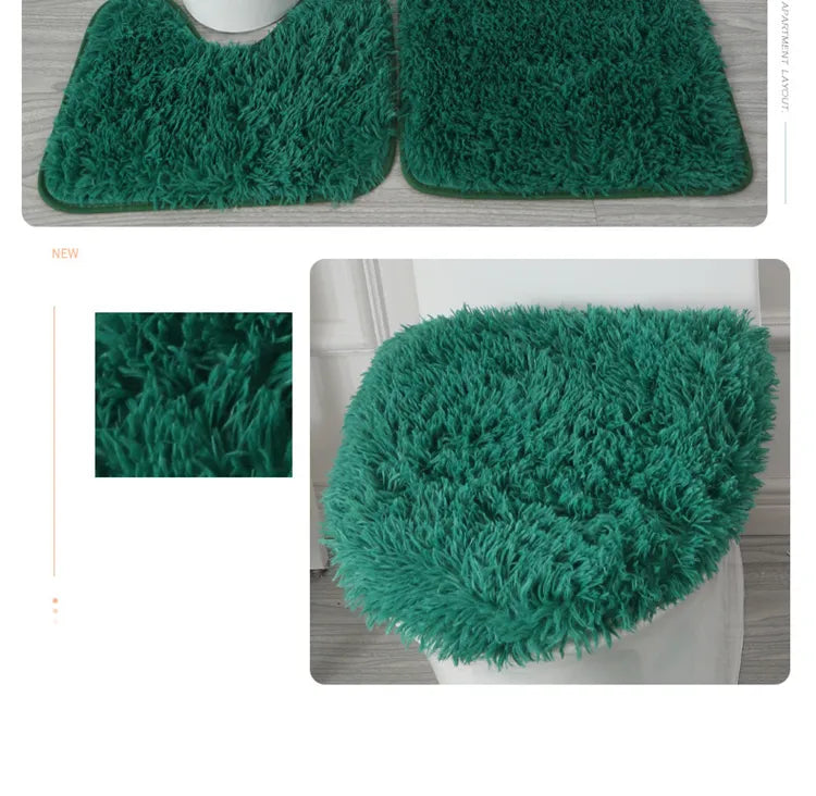 3pcs/set Solid Color Bathroom Mat Set Fluffy Hairs Bath Carpets Modern Toilet Lid Cover Rugs Kit Rectangle 50*80 50*40 45*50cm San Remo Shops