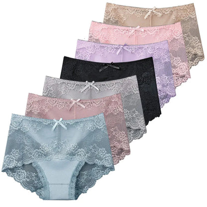 7Pcs Cotton Women's underwear lace transparent panties comfortable antibacterial plus size