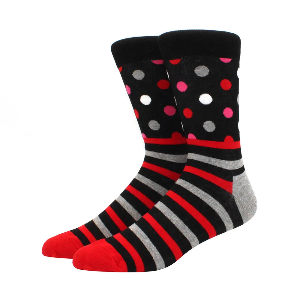 Men Socks  Colorful Cotton Geometric Lattice stripe Classic Happy Business Casual Socks Men