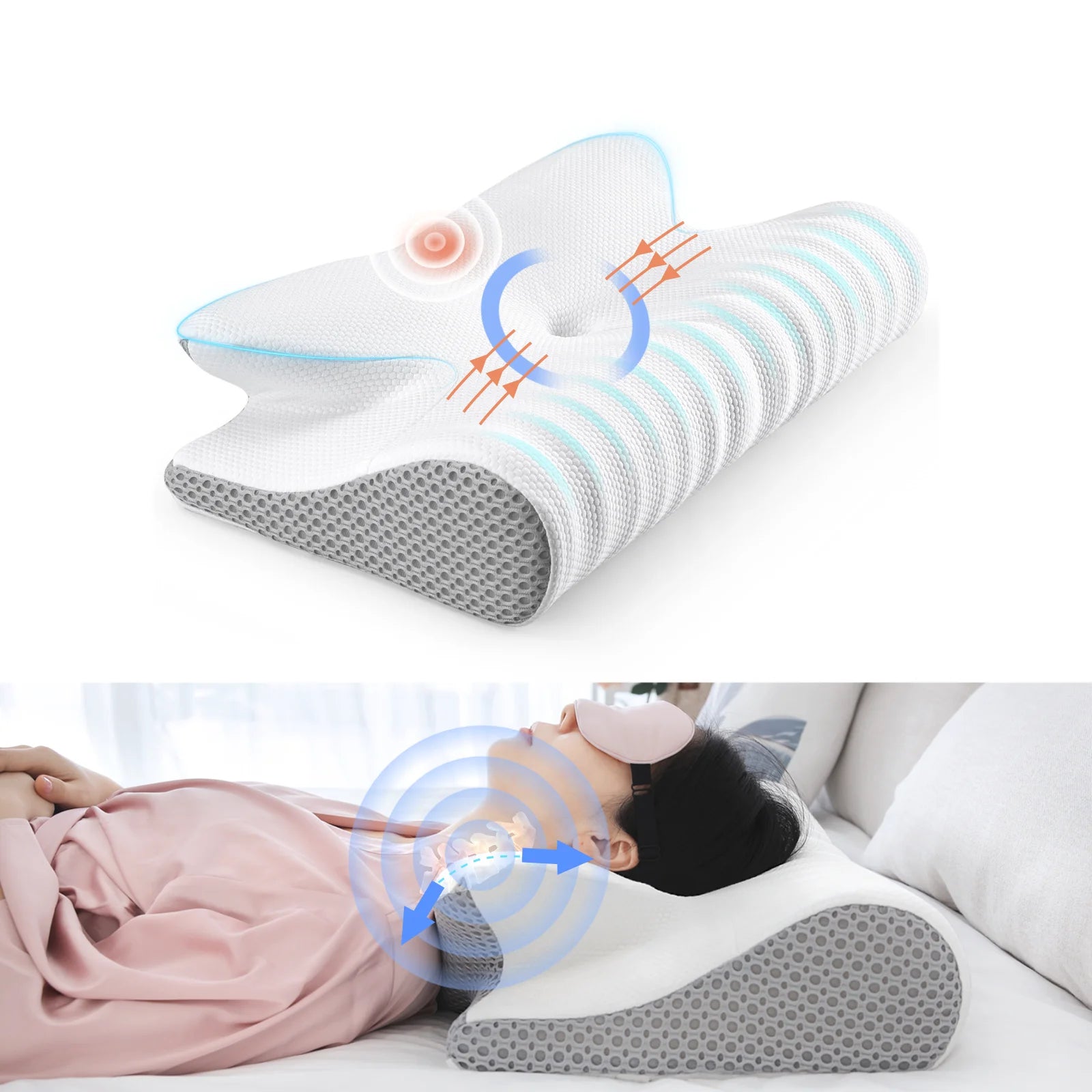 Fuloon Contour Memory Foam Cervical Pillow Ergonomic Orthopedic Neck Pain Pillow for Side Back Stomach Sleeper Remedial Pillows San Remo Shops