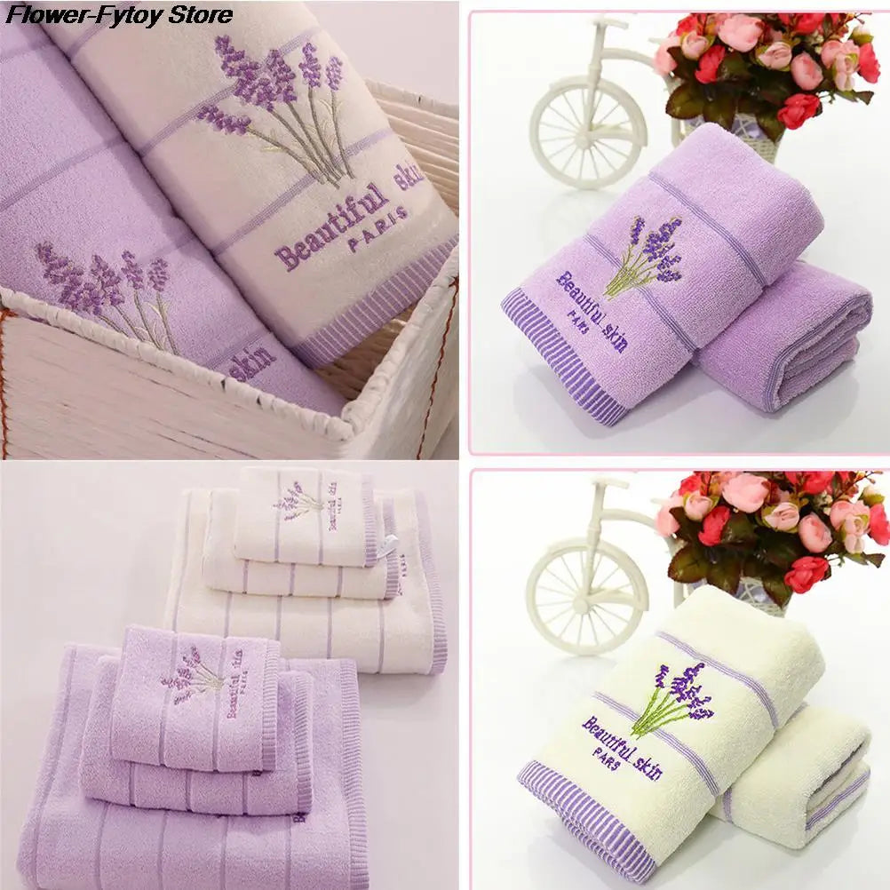 33*74cm Embroidery Towels Beautiful Skin Lavender Flowers Cotton Fabric Fragrant Smell Washcloths Towels San Remo Shops