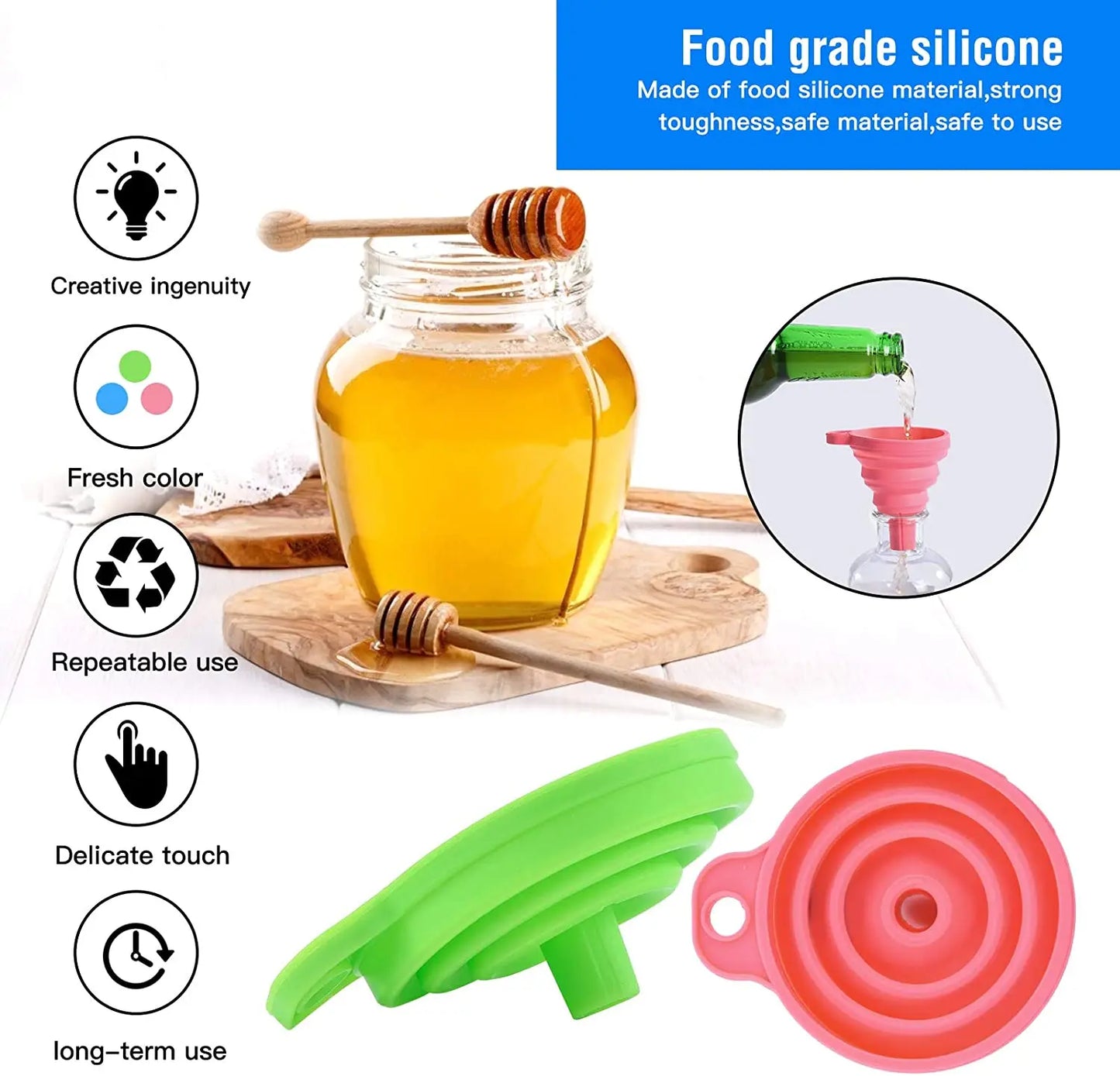 3 pc Silicone Collapsible Foldable Funnel  Household Kitchen Cooking Tools Portable Wine Mini Portable Oil Pot Funnel San Remo Shops