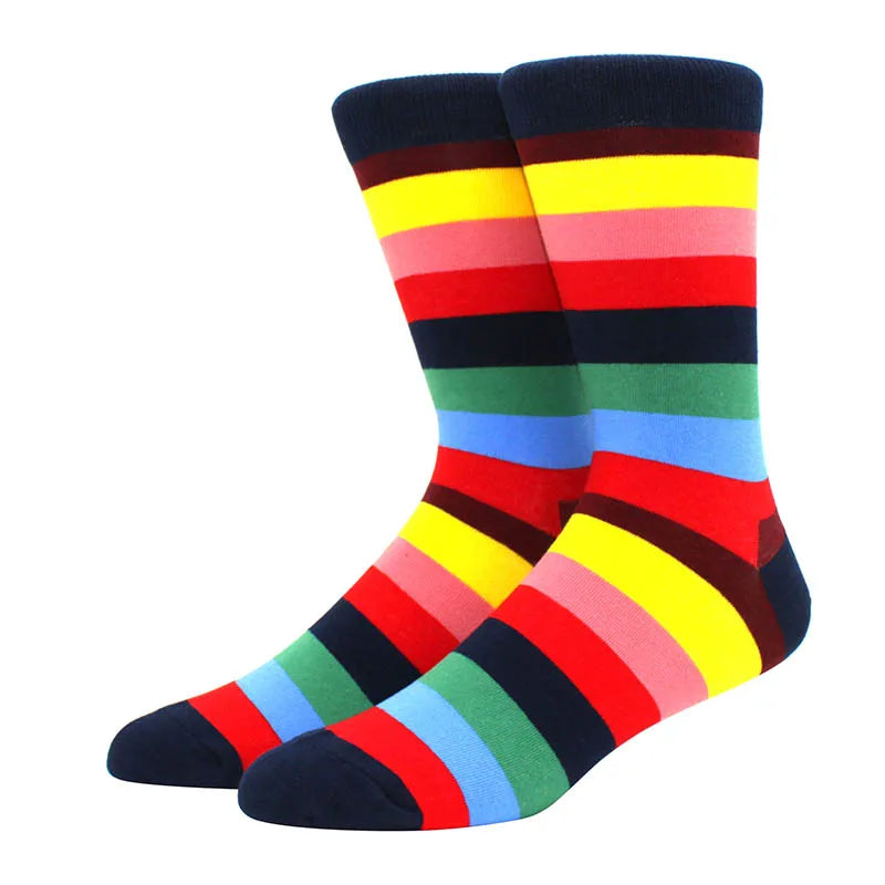 Men Socks  Colorful Cotton Geometric Lattice stripe Classic Happy Business Casual Socks Men