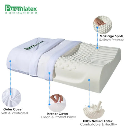 PurenLatex 60x40 Thailand Pure Natural Latex Pillow Remedial Neck Protect Vertebrae Health Care Orthopedic Pillow Slow Rebound San Remo