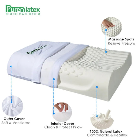 PurenLatex 60x40 Thailand Pure Natural Latex Pillow Remedial Neck Protect Vertebrae Health Care Orthopedic Pillow Slow Rebound San Remo