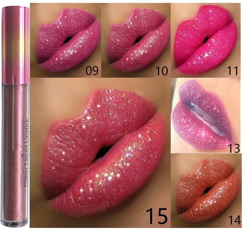 Glitter Lip Gloss Liquid Lipstick  Gold Metal Matte Lipgloss Long Lasting Waterproof Pearl Colour Lips Tint Lip stain Make Up San Remo