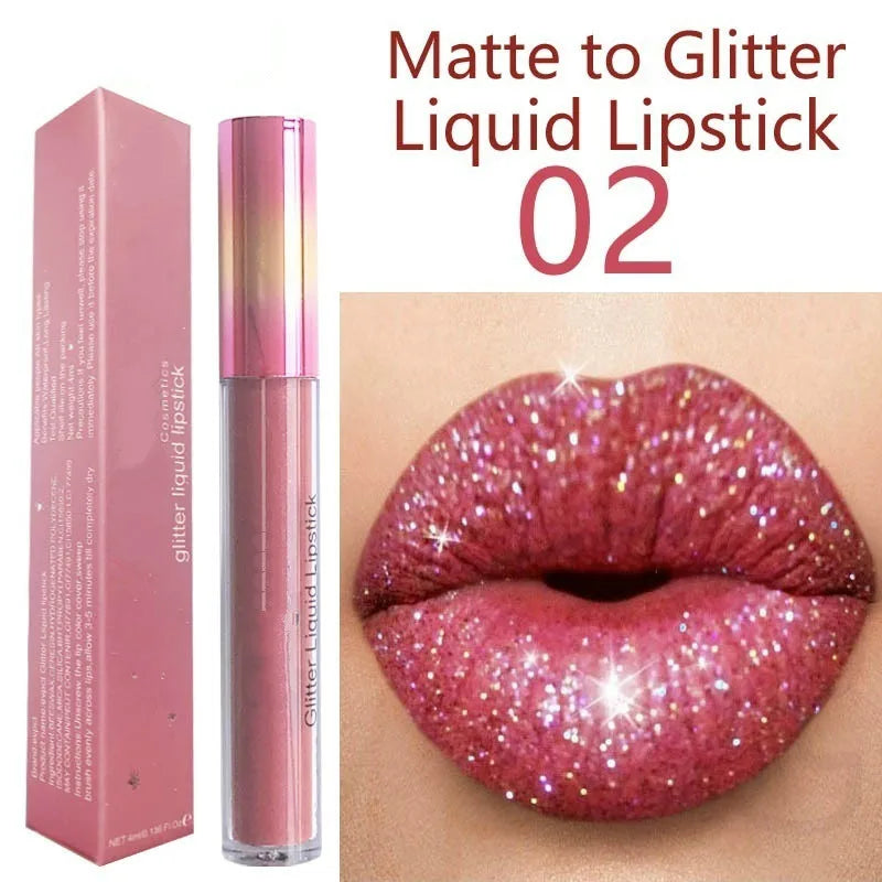 Glitter Lip Gloss Liquid Lipstick  Gold Metal Matte Lipgloss Long Lasting Waterproof Pearl Colour Lips Tint Lip stain Make Up San Remo