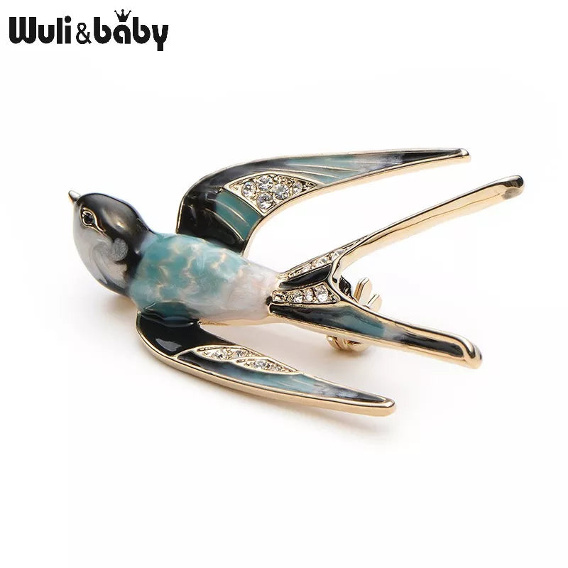 Wuli&Baby Classic Alloy Enamel Swallow Brooch Pins Metal Scarf Pins Christmas Gift Banquet Weddings Accessories San Remo Shops