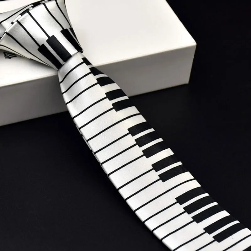 KLV Men's Black & White Piano Keyboard Necktie Tie Classic Slim Skinny Music Tie San Remo Shops