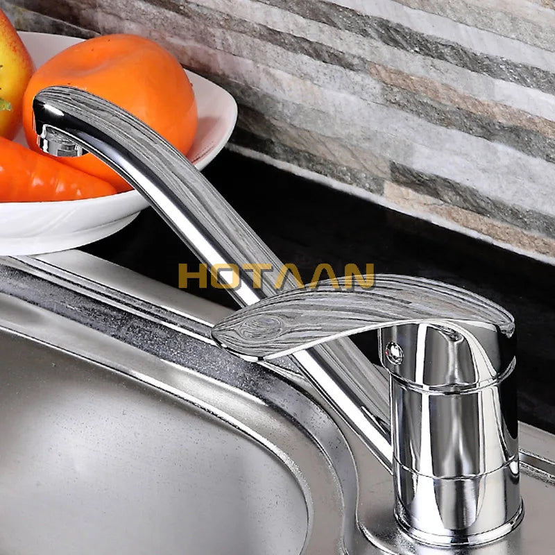 Hotaan Modern Kitchen Sink Faucet Mixer Cold and Hot Tap Single Hole Water Tap Rotate 360 Degrees Chrome Plated San Remo