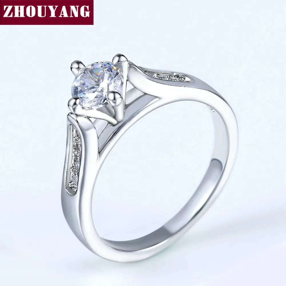 ZHOUYANG Engagement Wedding Ring For Women Classic Prong Setting CZ  Rose Gold Color Fashion Jewelry Lover's Ring R064 R065 Desers