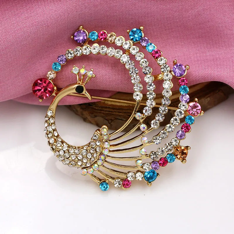 Baiduqiandu Color Crystal Rhinestones Peacock Brooch Pins for Women San Remo Shops