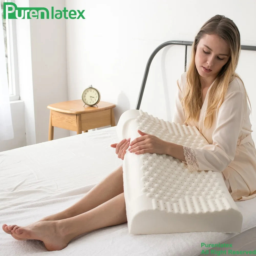 PurenLatex 60x40 Thailand Pure Natural Latex Pillow Remedial Neck Protect Vertebrae Health Care Orthopedic Pillow Slow Rebound San Remo