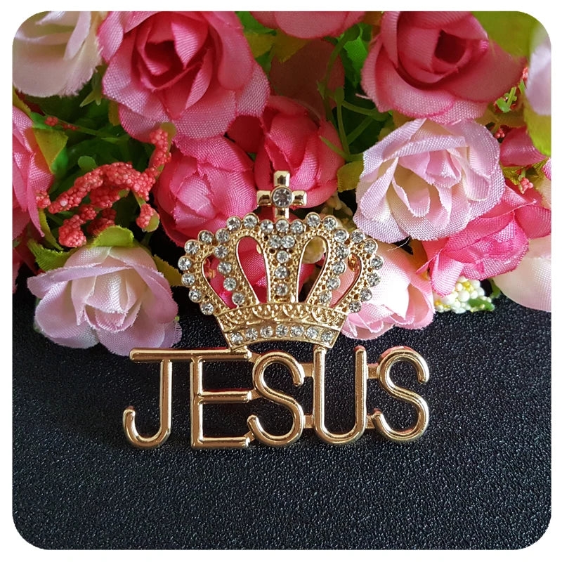 Gold Color Jesus Brooch Pin with a Crown On Top Party Office Brooch Pins Gifts San Remo Shops