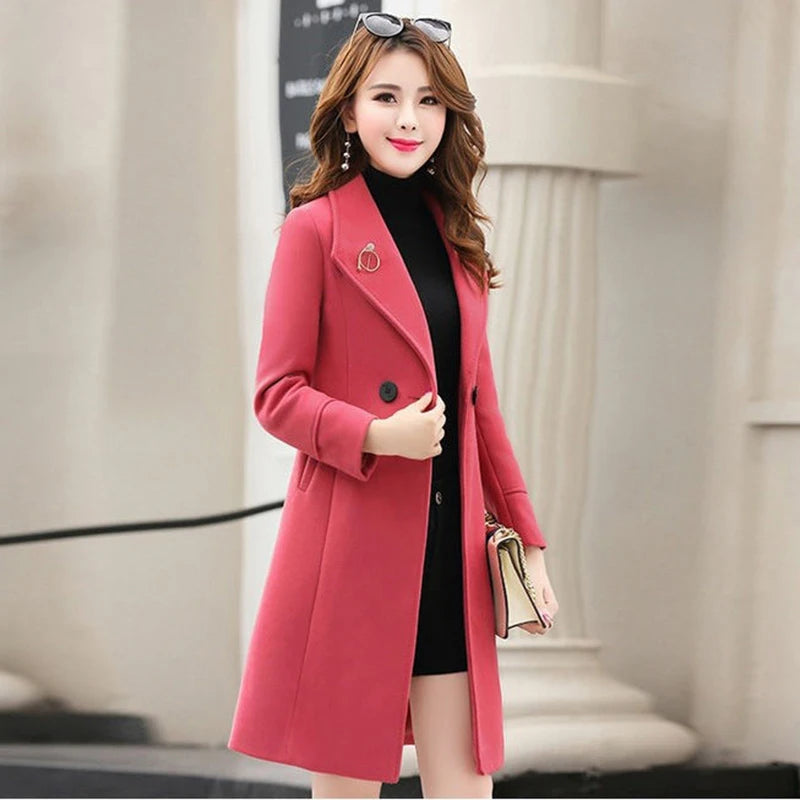 Women's Spring and Autumn Woolen Coat Female Long Large Size Thick Women Woolen Jacket Slim Lady Clothing Women's Coats San Remo