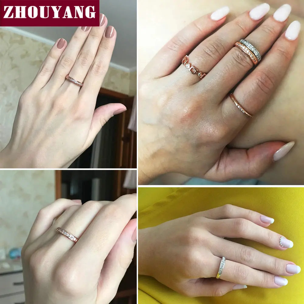 ZHOUYANG Wedding Ring For Women Lover Classic Micro-inserts Cubic Zirconia Wedding Engagement Ring Rose Gold Color Jewelry R062 Desers