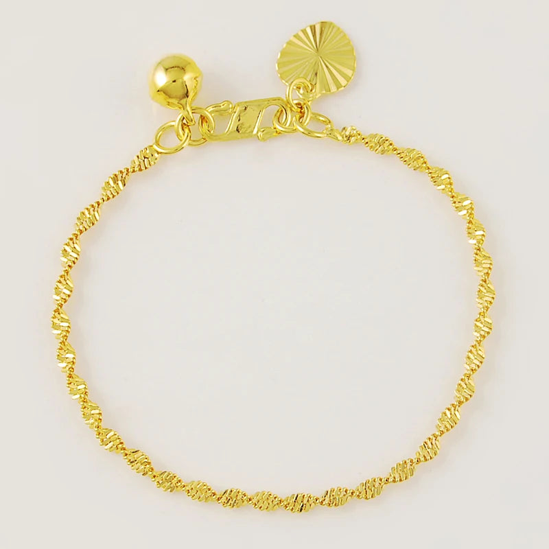 promotion sale Pure Gold Color 2mm water wave chain bracelet, Wholesale Fashion Original Gold Plated women's Jewelry Bracelet San Remo