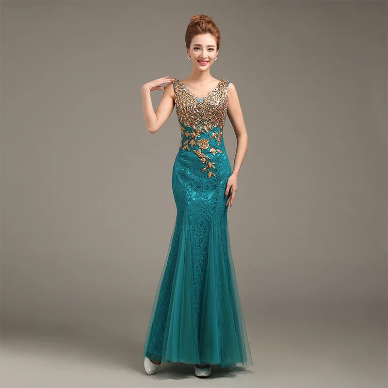 2024 V-Neck Beaded Long with Appliques gowns Evening Dresses San Remo Shops