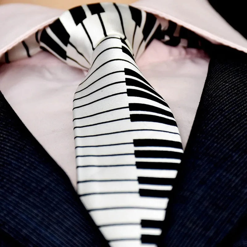 KLV Men's Black & White Piano Keyboard Necktie Tie Classic Slim Skinny Music Tie San Remo Shops