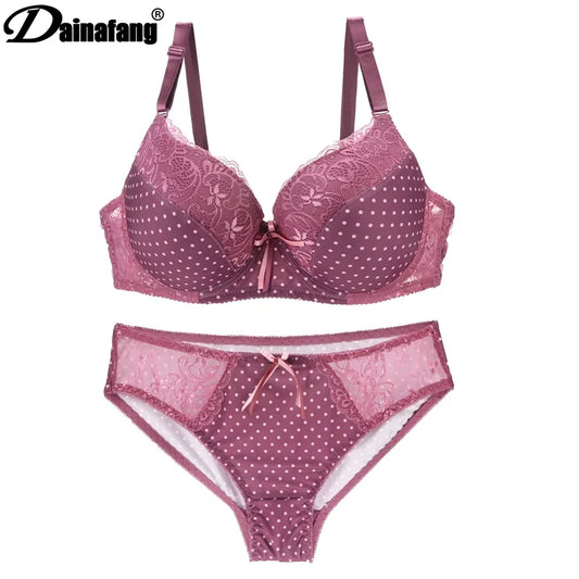 DaiNaFang  38/85 40/90 42/95 CDE Cup Bras Set Push Up Lace Lady Lingerie Hollow Outfit G-string Embroidery Underwear Sets Desers