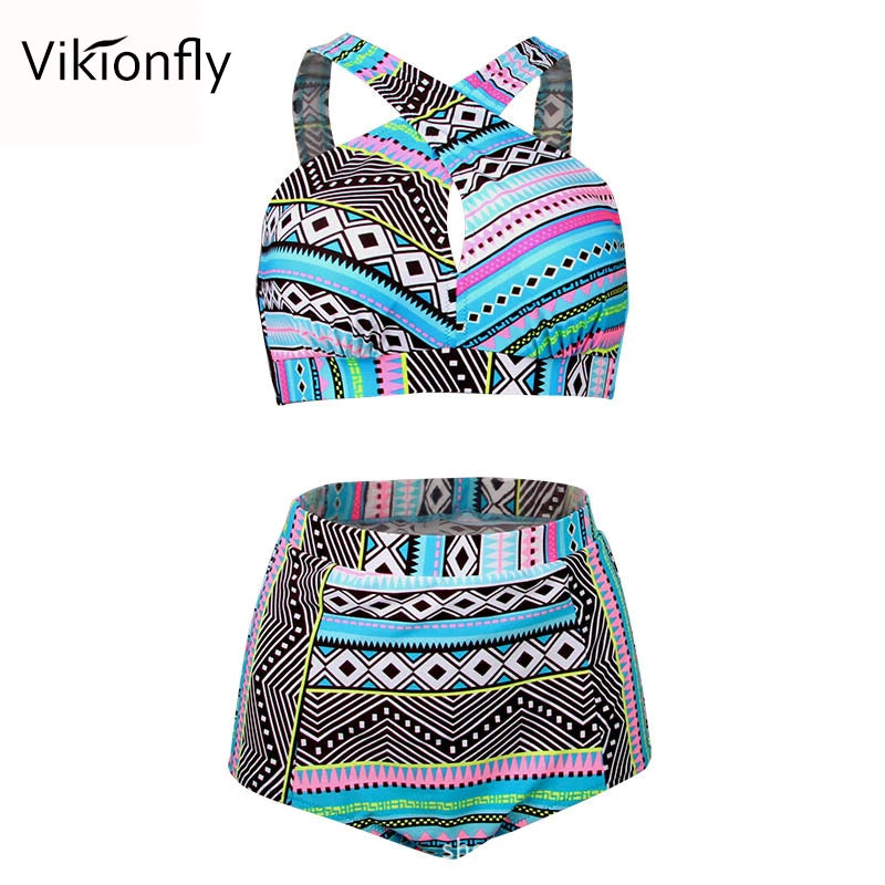 Plus Size Swimwear Bikini Women Colorful Strips High Waist Swimsuit Large Size Bathing Suit For Big Breast 4XL San Remo